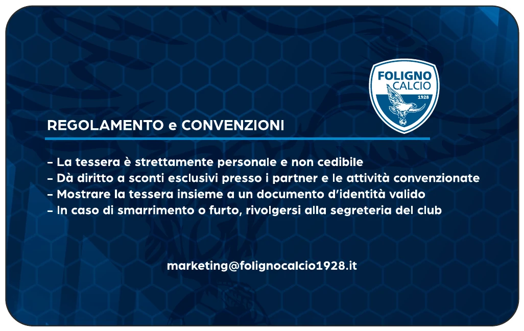 Tessera Club del Falco - retro con regolamento